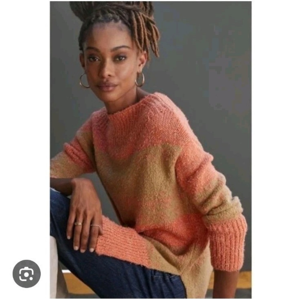 Pilcro Anthropologie Orange Tan Striped Oversized Rugby Texture Tunic Sweater‎ S